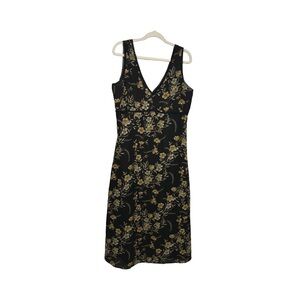 Old Navy Y2K Sleeveless Babydoll Midi Dress Size 12 Black/Tan Floral
